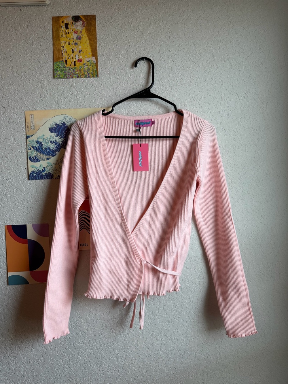 NWT Edikted Light Pink Ribbed Wrap Top